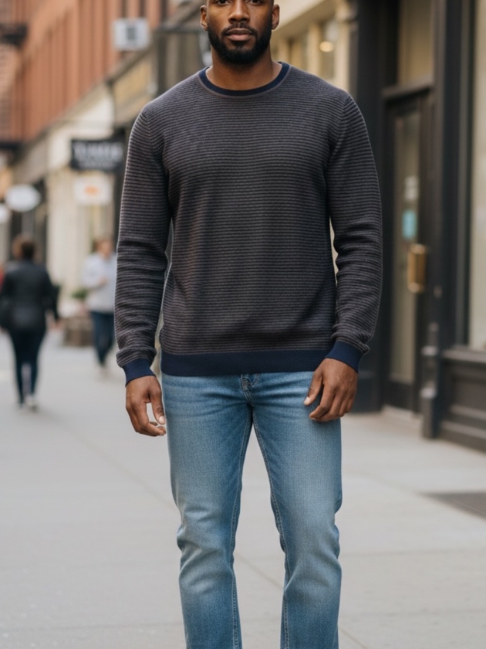 Ted Baker Brown Black Striped Wool Blend Crewneck Sweater (4/L)